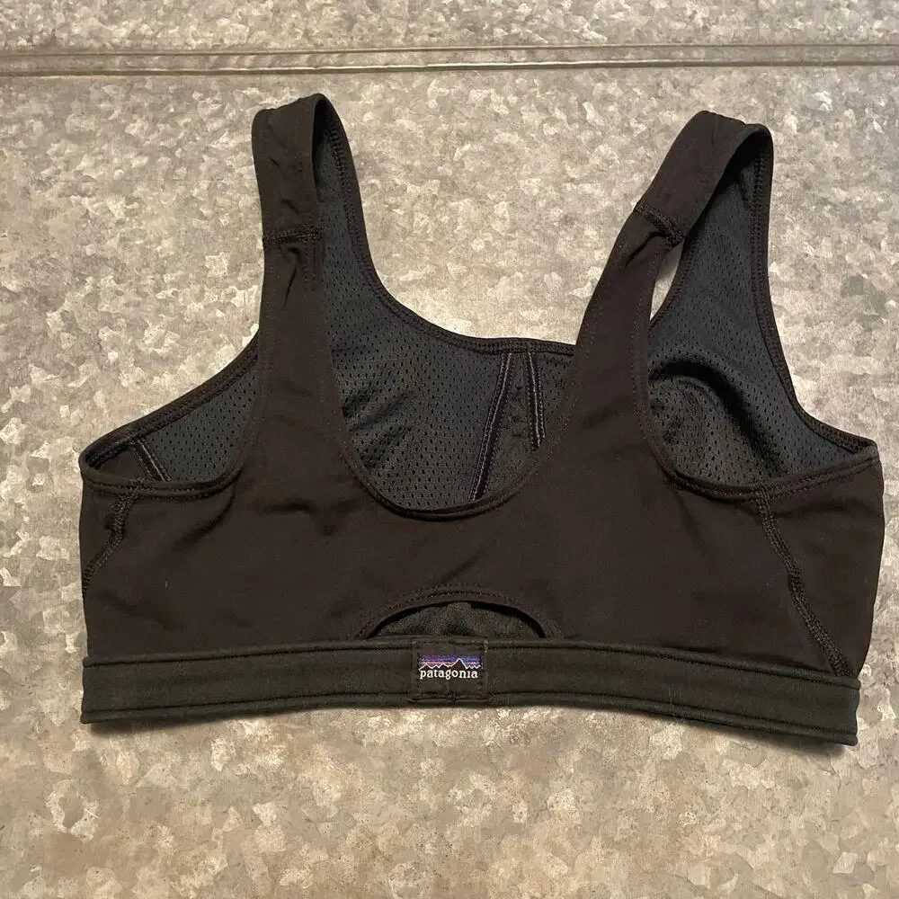 Vintage 90s Patagonia Sports Bra Black 34/36 BC USA Logo Yoga Gym Unpadded Lined
